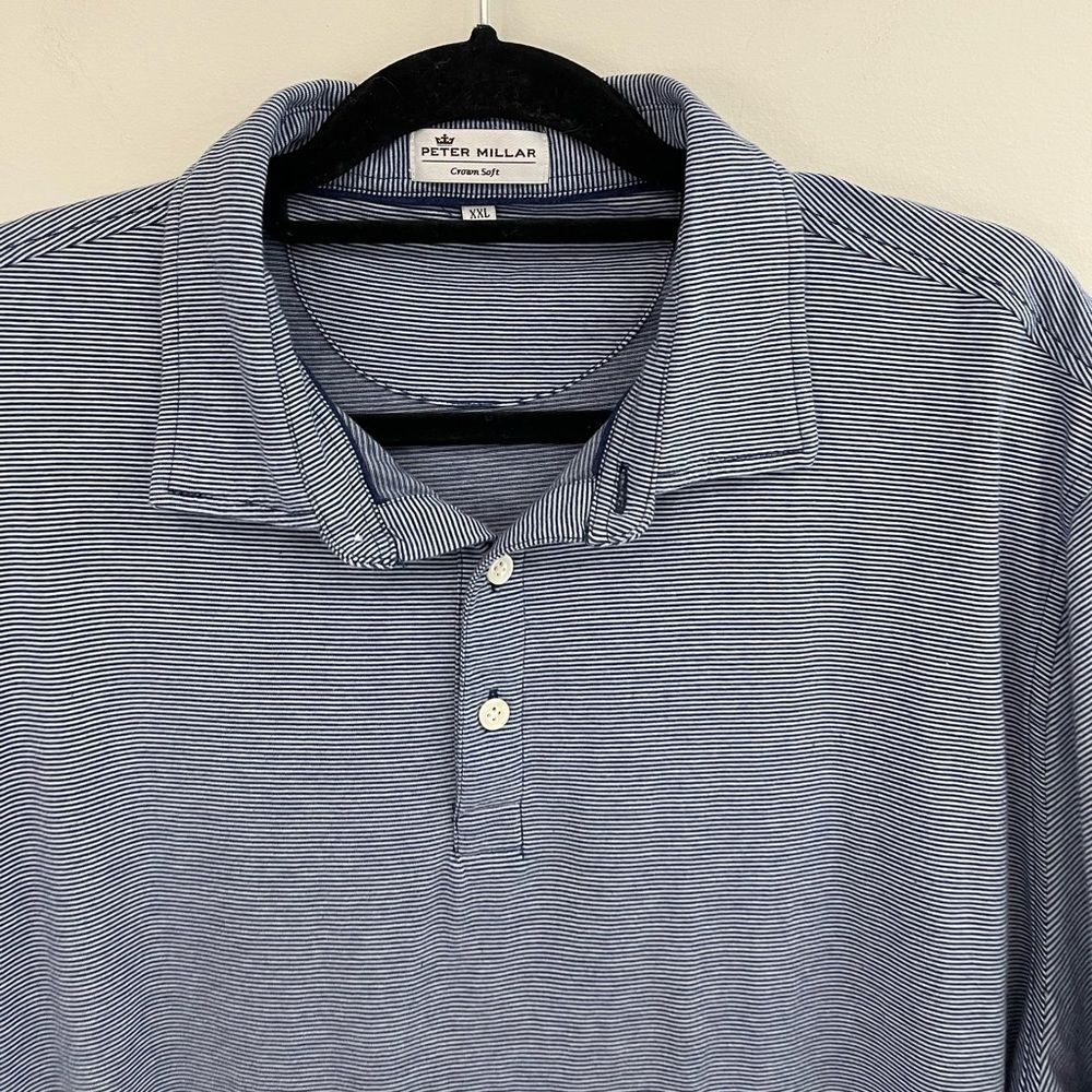 Peter Millar Mens Polo Shirt Sz XXL Blue Crown Soft Silk Cotton Casual Comfort - Picture 2 of 7